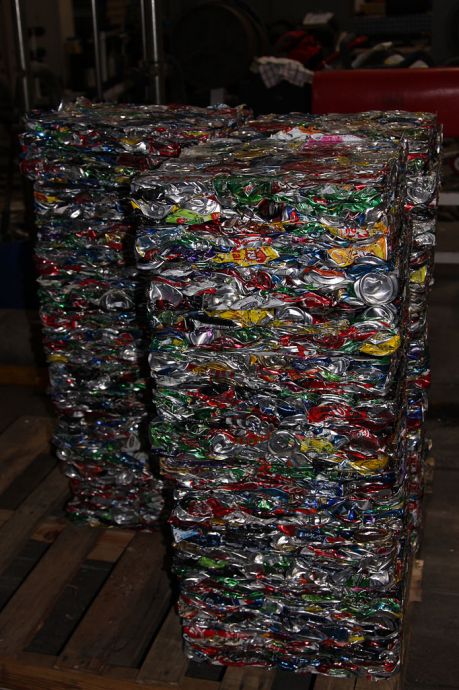 Blocks of crushed, recycled aluminum cans
